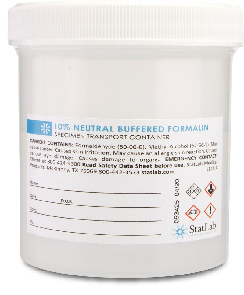 Prefilled Formalin Container 250 mL Fill in 500 mL (16.9 oz.) Screw Cap Warning Label / Patient Information NonSterile (Case of 6) 