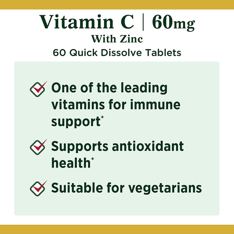 US Nutrition Nature's Bounty Quick Dissolve Vitamin C plus Zinc