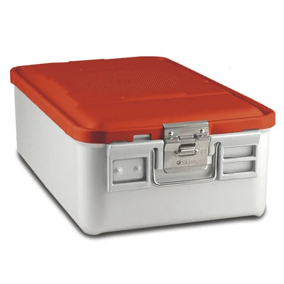 SklarLite Sterilization Container - Mid-Size, Safe Lid, Perforated Bottom, 18-1/4" x 11" x 6", Red - 10-4434