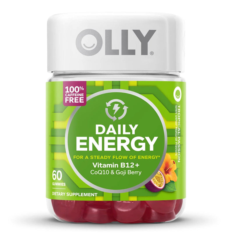 Olly Daily Energy Gummies w/ Vitamin B-12, CoQ10 & Goji Berry Tropical Passion (Bottle of 60)