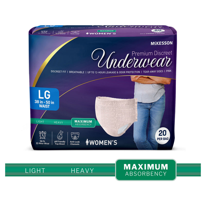 McKesson Premium Discreet Underwear for Women, Maximum Absorbency, Large (Case of 80)