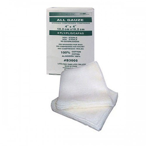 AMD Ritmed Gauze Sponge All Gauze 4 X 4 Inch 8-Ply NonSterile 20 per Pack (4000/CS) 