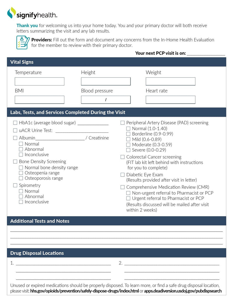 Signify Health Checklist Form (Case of 12 Packs)