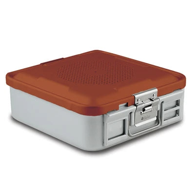 SklarLite Sterilization Container - Half-Size, Standard Lid, Non-Perforated Bottom, 11-1/4" x 11" x 4", Red - 10-4504