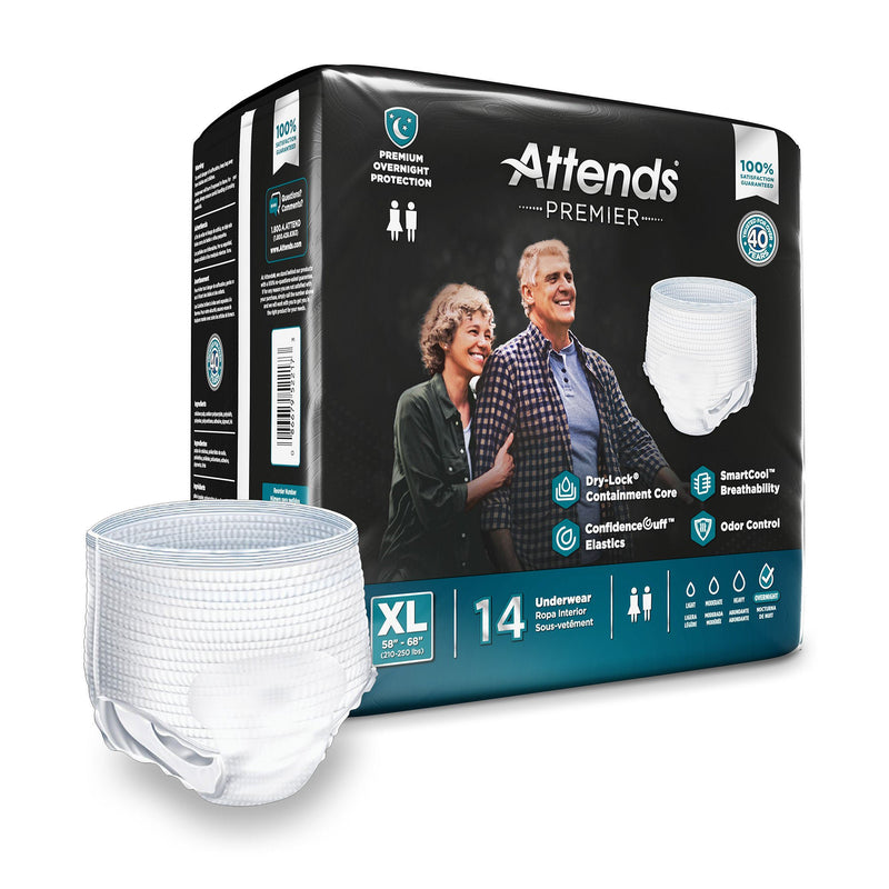 Attends Premier Underwear, Heavy Absorbency, X-Large, 58 – 68 Inch Waist/Hip (Case of 56)