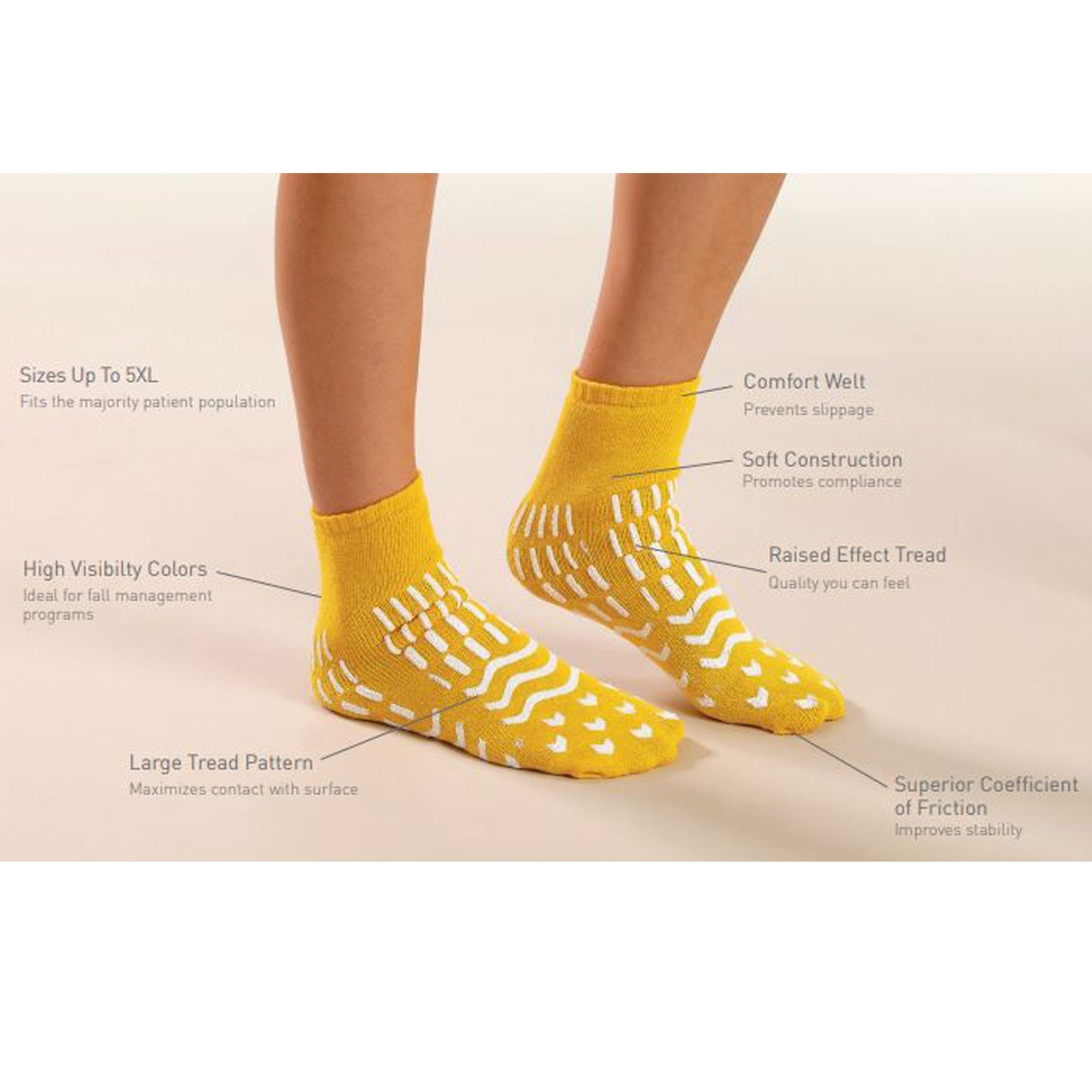 The Pillow Factory Division Care-Steps Double Tread High-Risk Slipper Socks, Medium, Yellow (4/CS) 