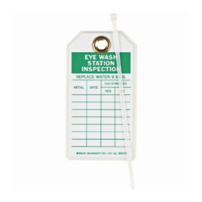 Fisher Anatomical Equipment Tag Brady Inspection for Eye Wash Station Green / White 3 X 5-3/4 Inch Polyester 10 per Pack (10/PK) 