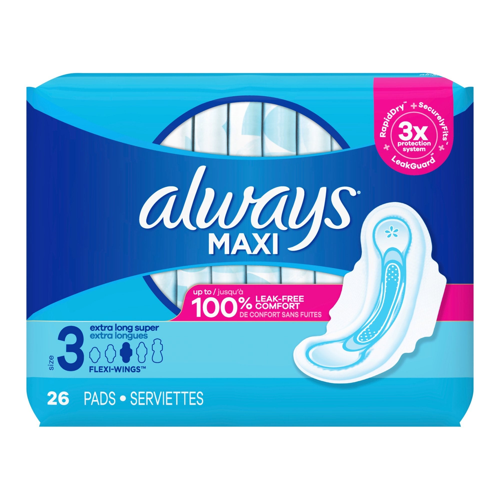 Procter & Gamble Always Maxi Pads Size 3 Extra Long Super with Flexi-Wings (26/PK) 