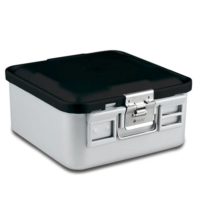 SklarLite Sterilization Container - Half-Size, Safe Lid, Non-Perforated Bottom, 11-1/4" x 11" x 5", Black - 10-4582