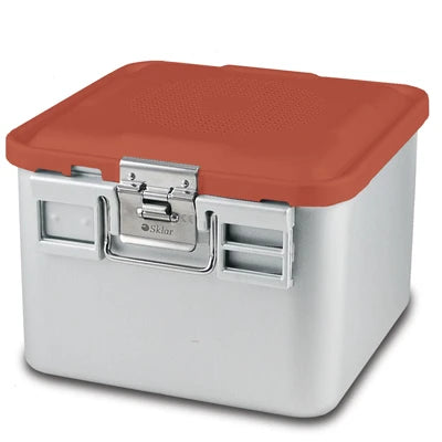 SklarLite Sterilization Container - Half-Size, Safe Lid, Non-Perforated Bottom, 11-1/4" x 11" x 8", Red - 10-4672
