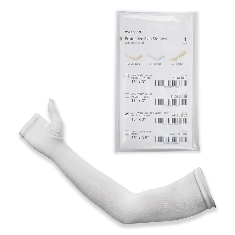 McKesson Protective Skin Sleeve, Arm/Wrist/Hand, with Thumb, Medium, White (Case of 12 Pairs)