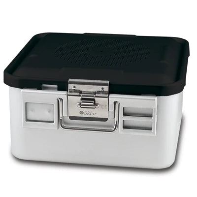 SklarLite Sterilization Container - Half-Size, Safe Lid, Perforated Bottom, 11-1/4" x 11" x 6", Black - 10-4642 