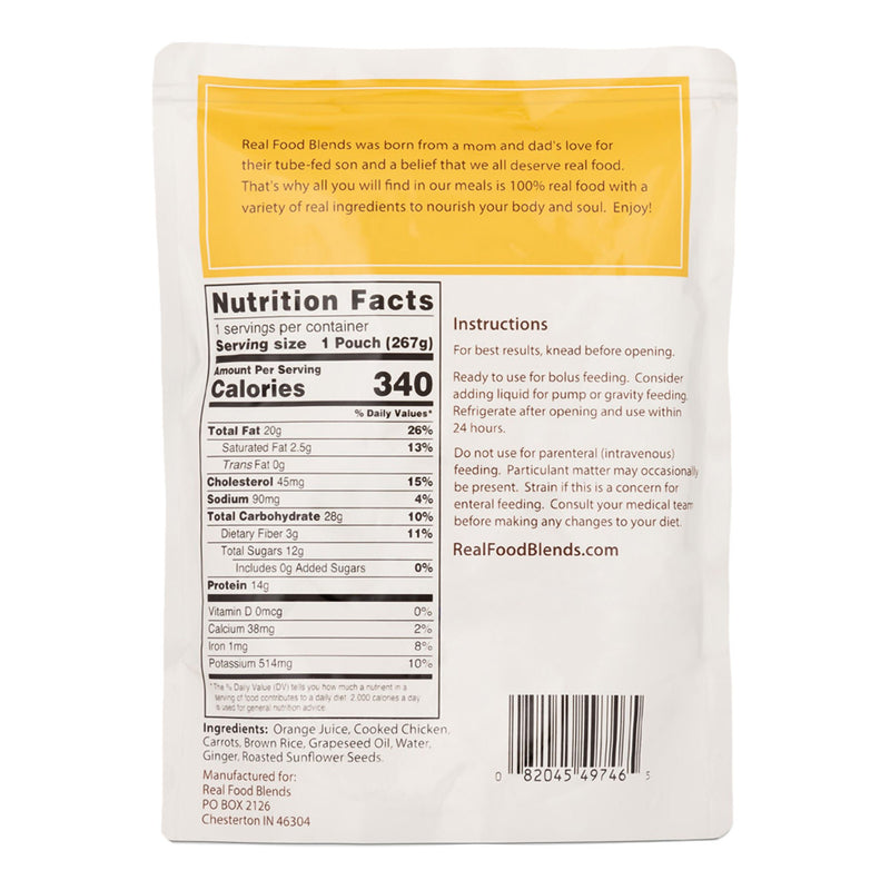 Real Food Blends Orange Chicken, Carrots & Brown Rice Puree for Tube Feeding