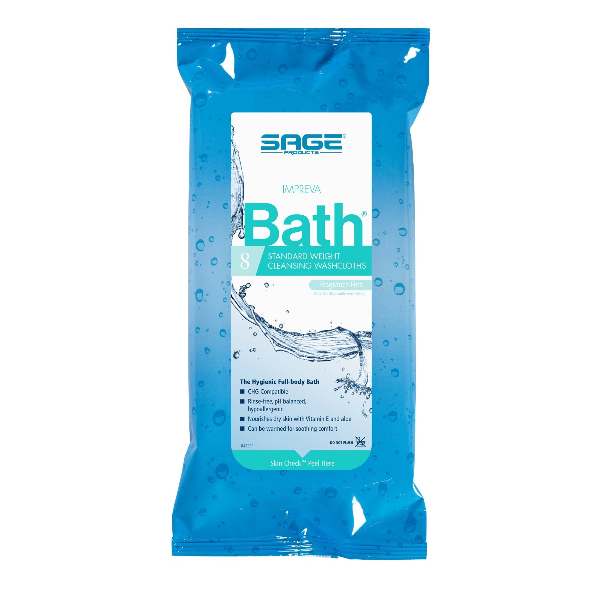 Sage Products Sage Comfort Bath Rinse-Free Wipes, Aloe, Unscented, Soft Pack (60/CS) 
