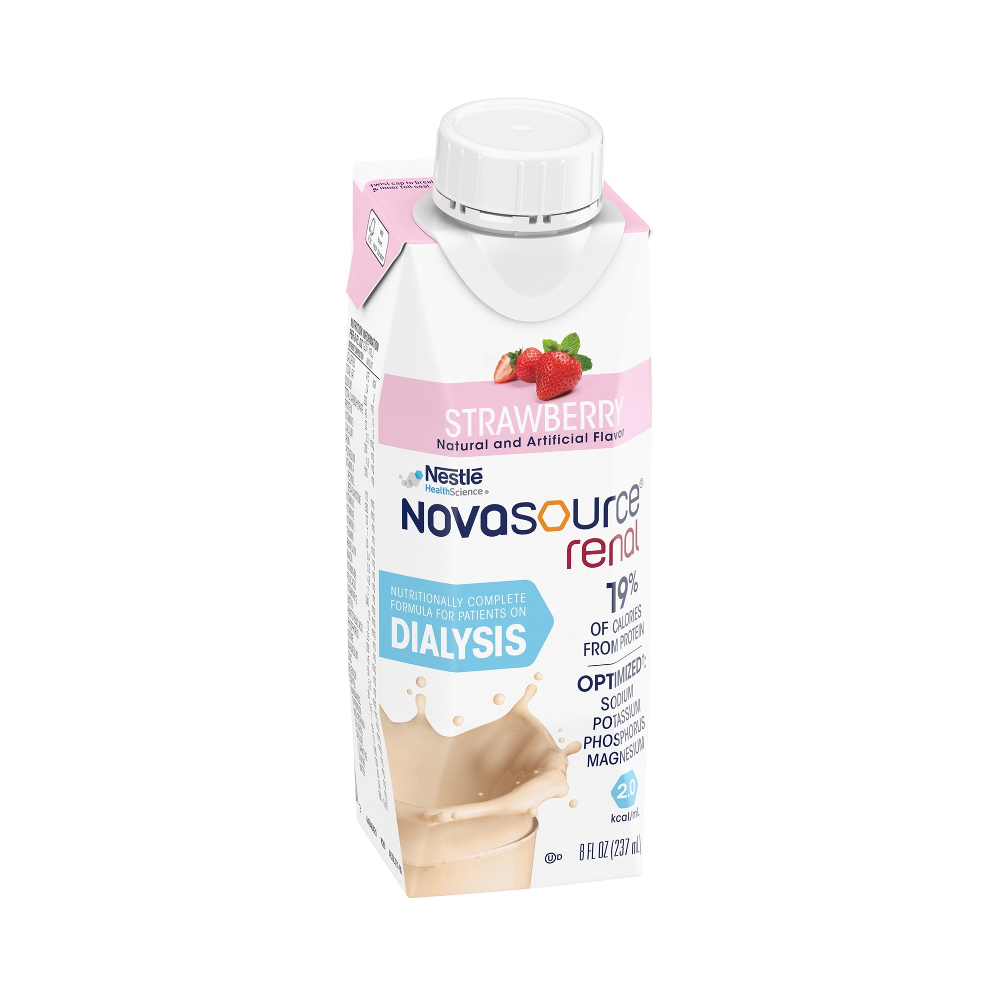 Nestle Healthcare Nutrition Novasource Renal Strawberry Formula for Patients on Dialysis, 8-ounce Carton (24/CS) 