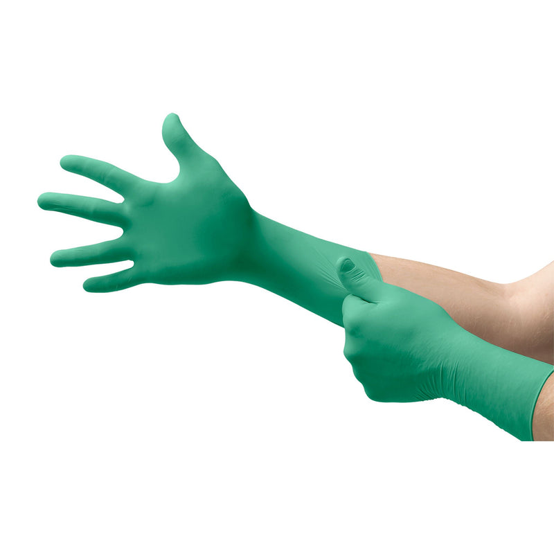 Chemical Protection Glove TouchNTuff 92-605 Medium Nitrile Green 12 Inch Length Beaded Cuff NonSterile (Case of 1000)