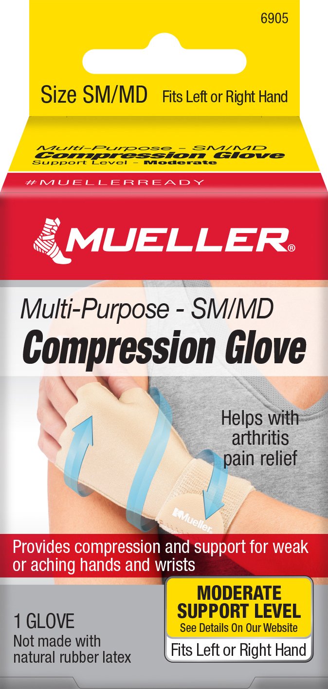 Compression Glove Mueller Compression & Support Gloves Fingerless Small / Medium Over-the-Wrist Length Ambidextrous (Each)