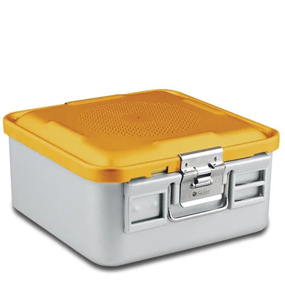 SklarLite Sterilization Container - Half-Size, Safe Lid, Perforated Bottom, 11-1/4" x 11" x 5", Yellow - 10-4586