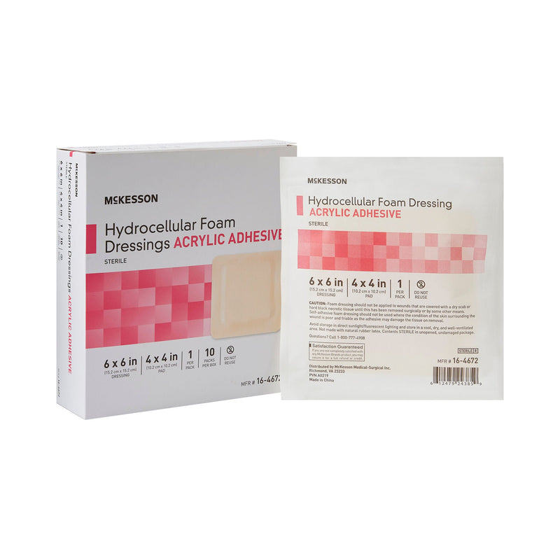 McKesson Acrylic Adhesive with Border Foam Dressing, 6 x 6 Inch (Case of 100)