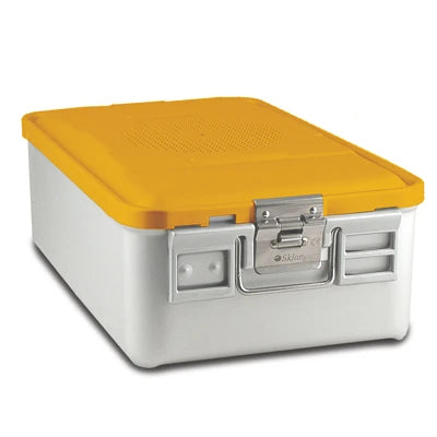 SklarLite Sterilization Container - Mid-Size, Standard Lid, Non-Perforated Bottom, 18-1/4" x 11" x 6", Yellow - 10-4396