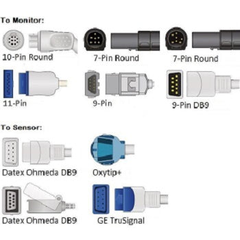 Cables and Sensors Datex Ohmeda SpO2 Adapter Cable  Datex Ohmeda OxyTip+ Sensor to 9-Pin DB9 Monitor