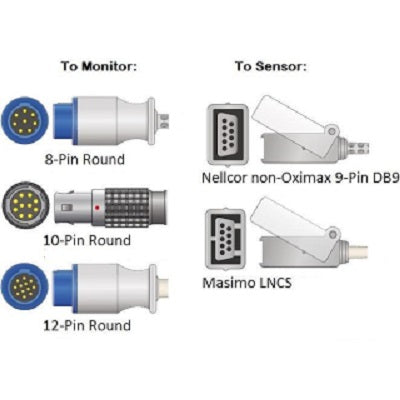 Cables and Sensors Mennen SpO2 Adapter Cable  Masimo LNCS to 12-Pin