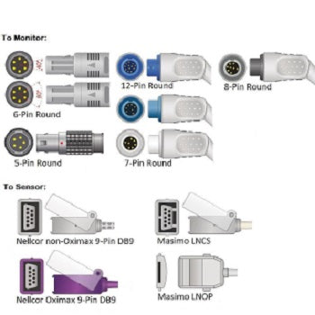 Cables and Sensors Mindray SpO2 Adapter Cable  Masimo LNCS to 7-Pin  - CAS-E708M-480