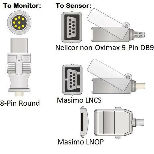 Cables and Sensors Schiller SpO2 Adapter Cable  Masimo LNCS