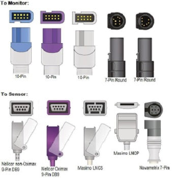 Cables and Sensors Spacelabs SpO2 Adapter Cable  Novametrix 7-Pin to 7-Pin, 1' Cable