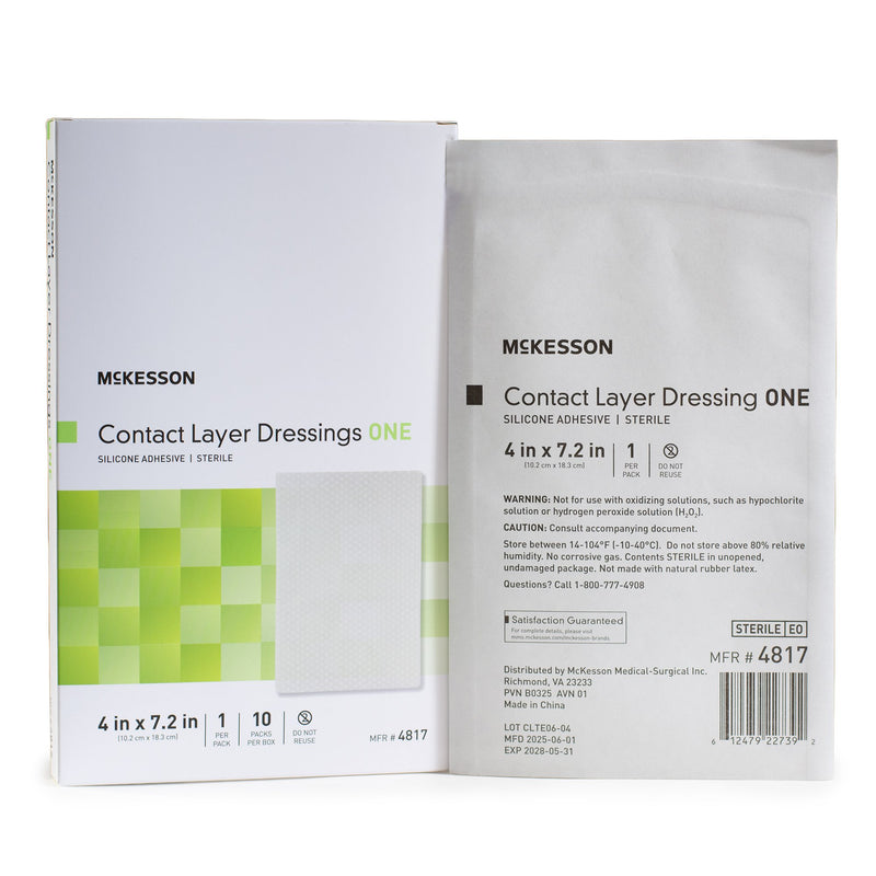 McKesson Silicone Wound Contact Layer Dressing, 4 x 7-2/5 Inch (Case of 70)