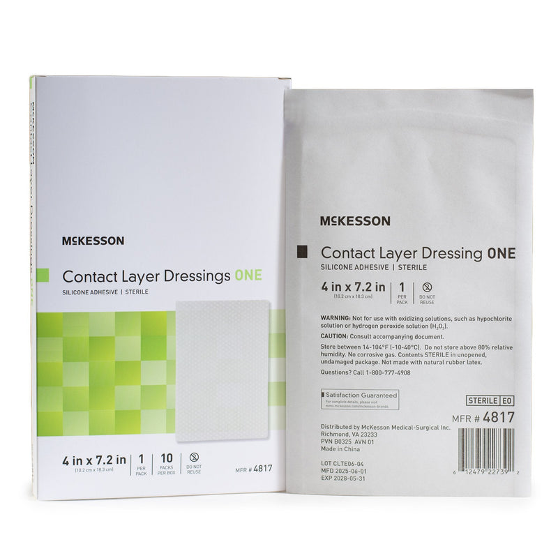 McKesson Brand McKesson Silicone Wound Contact Layer Dressing, 4 x 7-2/5 Inch (70/CS)