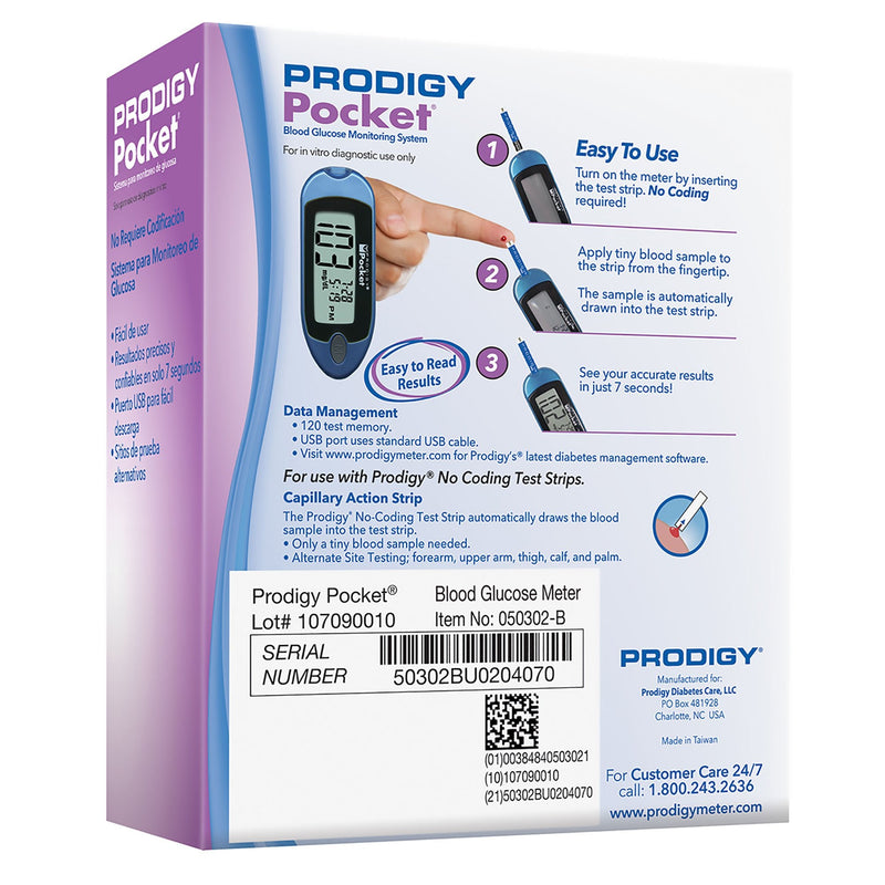 Blood Glucose Meter Prodigy Diabetes Care No Coding Required 