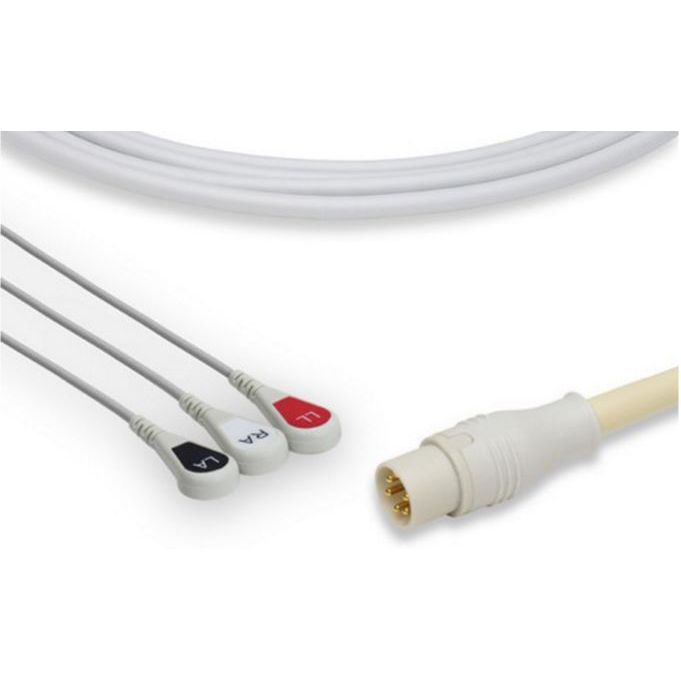 CASMED One Piece ECG Cable  3 Leads Snap, 5-Pin Round Connector