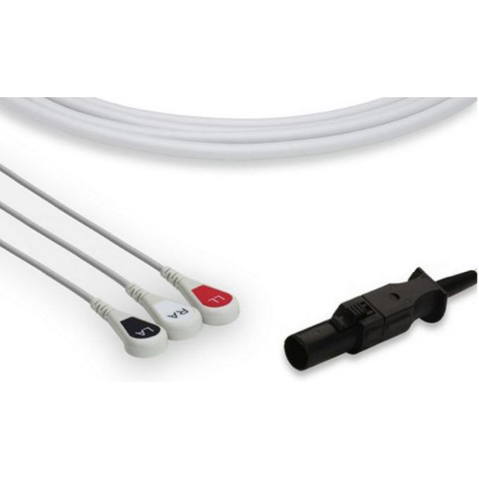 CASMED One Piece ECG Cable  3 Leads Snap, 7-Pin Round Connector