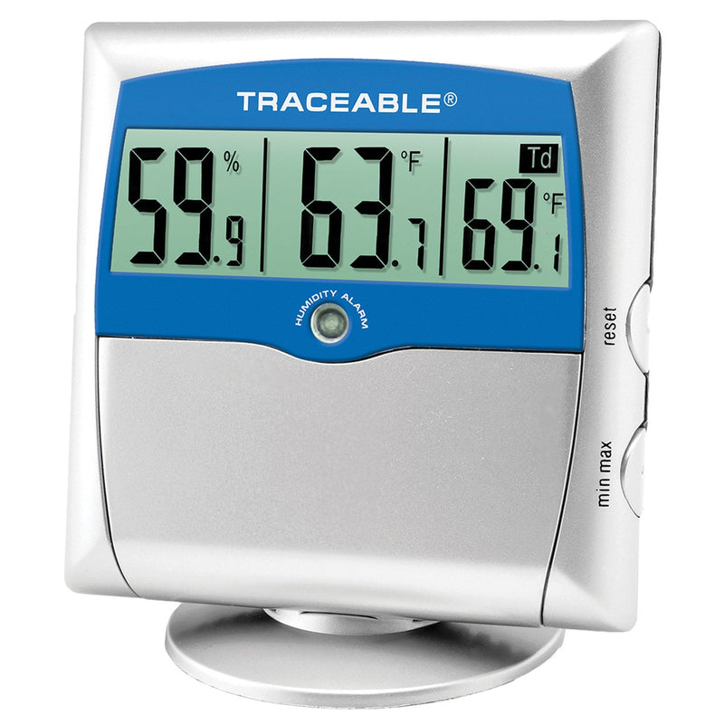 Cole-Parmer/Antylia Scientific Digital Thermometer / Hygrometer with Alarm Traceable Fahrenheit / Celsius 14° to 140°F (-10° to +60°C) Solid State Sensors Free-standing / Wall Mount Battery Operated 