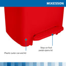 McKesson Waste Can with Step-On Pedal, Plastic, Red, 15.16 x 14.76 x 26.57 Inch (Case)