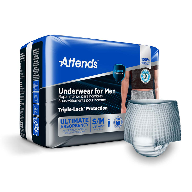 Attends Discreet Men's Underwear, Level 5, Small / Medium (Case of 80)
