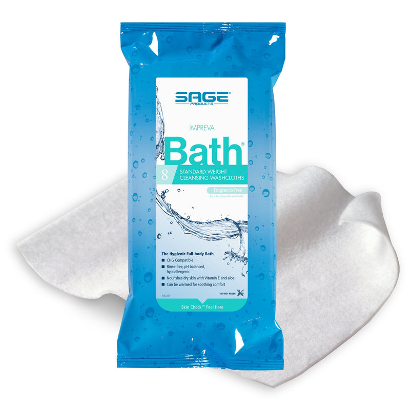Sage Comfort Bath Rinse-Free Wipes, Aloe, Unscented, Soft Pack (Case of 60)