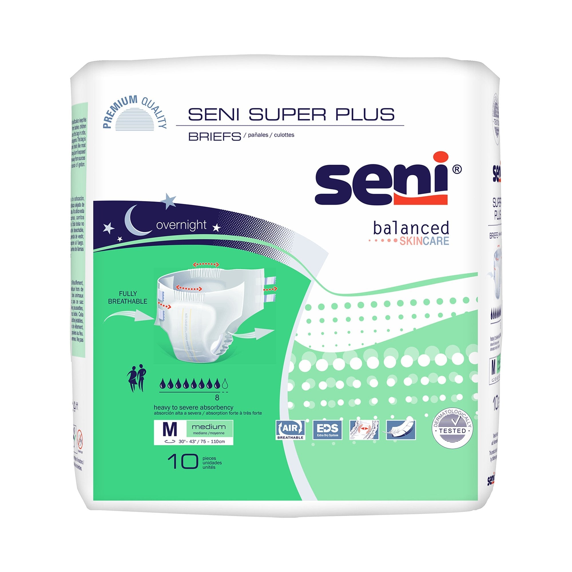 TZMO USA Inc Seni Super Plus Overnight Heavy to Severe Absorbency Incontinence Brief, Medium (40/CS) 