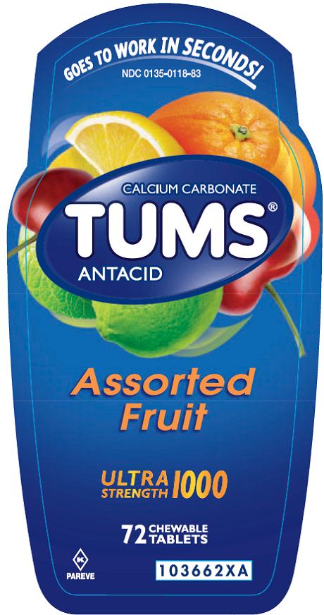 Tums Ultra Strength 1000 Antacid Chewable Tablets Assorted Fruit (Bottle of 72)