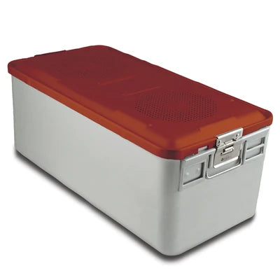 SklarLite Sterilization Container - Full-Size, Standard Lid, Non-Perforated Bottom, 23" x 11" x 10", Red - 10-4196 