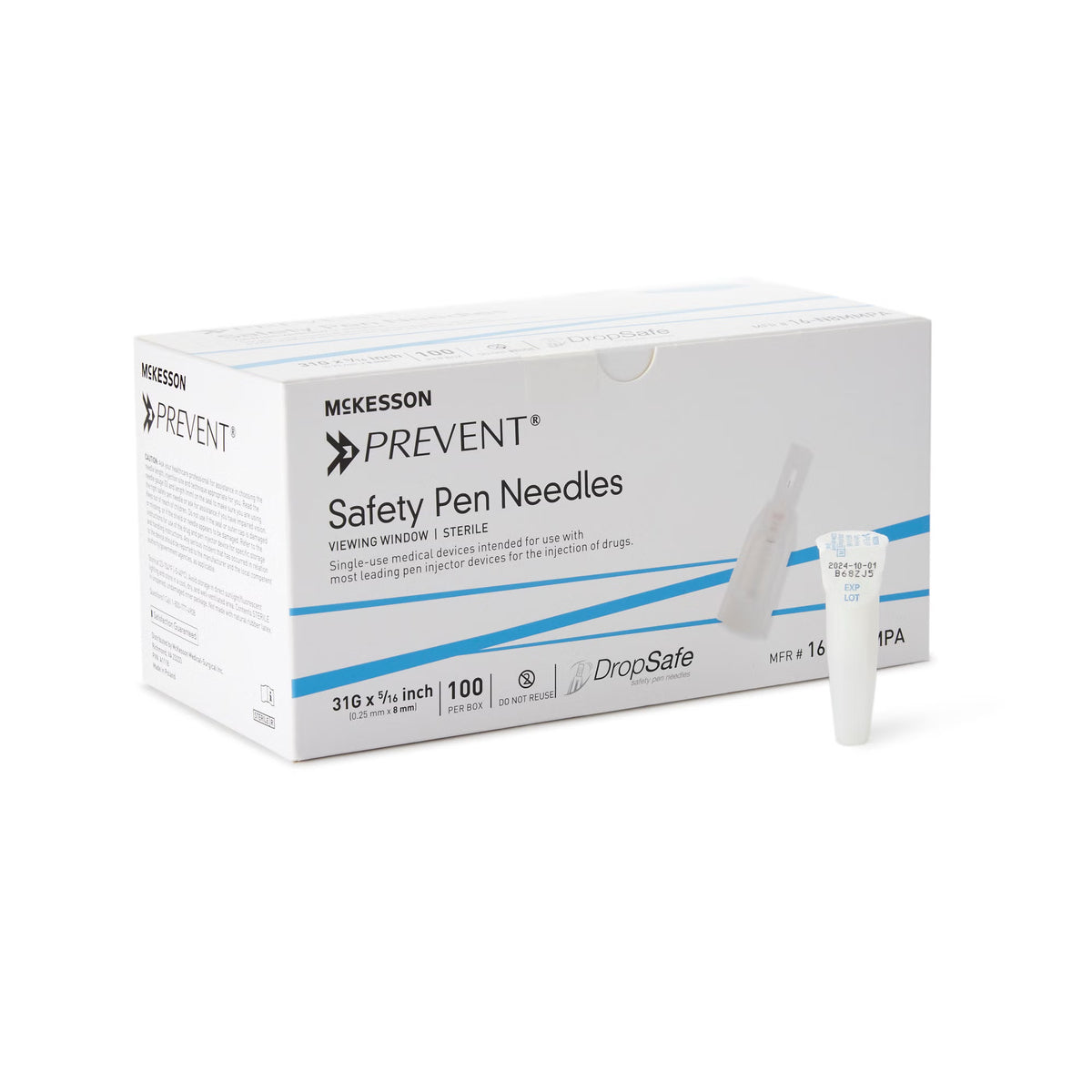McKesson Prevent Safety Insulin Pen Needle, 31 Gauge, 8 mm Length (Case of 2000)