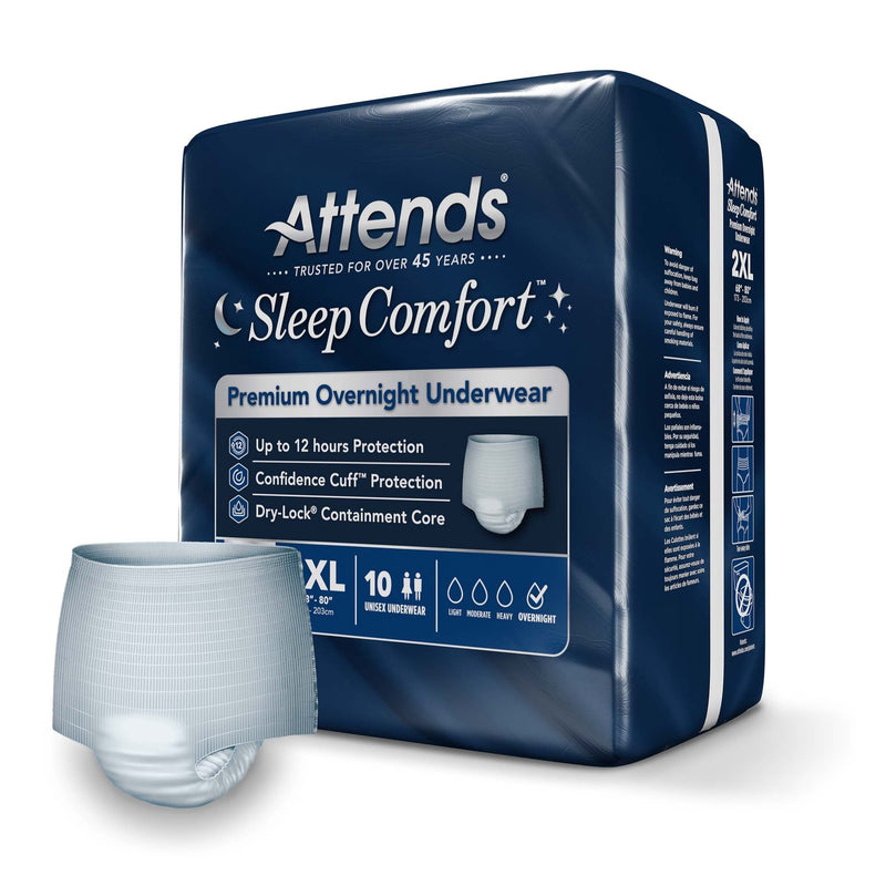 Attends Sleep Comfort Premium Overnight Underwear, 2X-Large, 68 – 80 Inches (10/BG) 