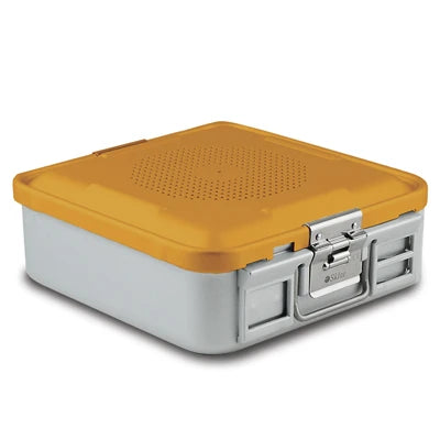 SklarLite Sterilization Container - Half-Size, Safe Lid, Perforated Bottom, 11-1/4" x 11" x 4", Yellow - 10-4538 