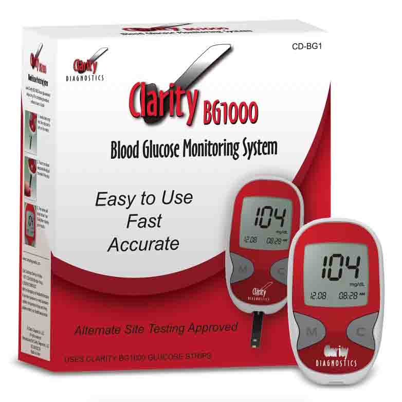 Clarity Diagnostics Clarity BG1000 Blood Glucose Meter  includes 5 Boxes of CD-BG5 Glucose Strips