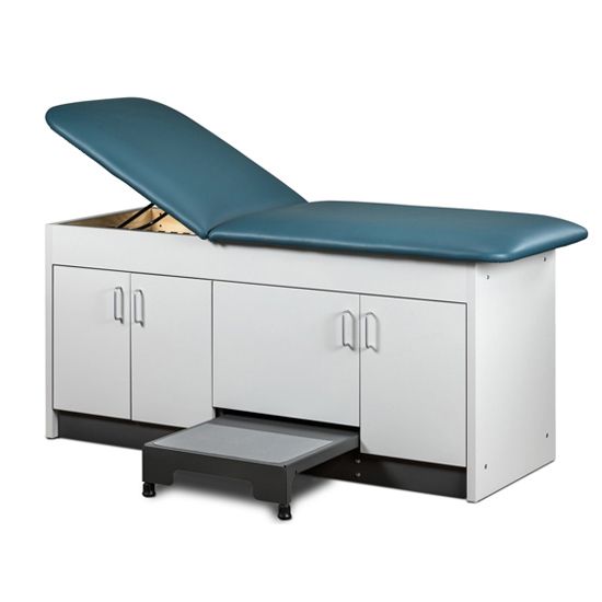 Clinton 27" Wide Cabinet Table with 8 Doors and Pull Out Step Stool  27" Wide, Slate Gray, Black