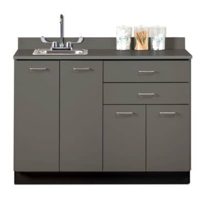 Clinton 48" Base Cabinet with 4 Doors, 2 Drawers, and Sink  Slate Gray, Slate Gray with Sink on the Right