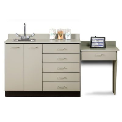 Clinton 48" Base Cabinet Set with 2 Doors, 5 Drawers, and Desk  Slate Gray, Slate Gray