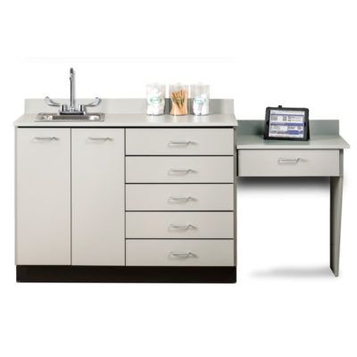 Clinton 48" Base Cabinet Set with 2 Doors, 5 Drawers, and Desk  Maple, Dark Cherry