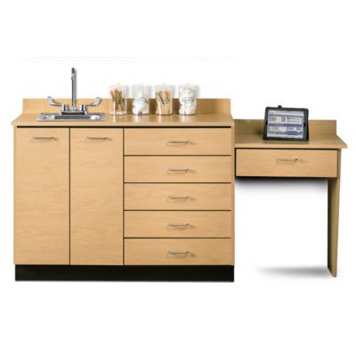 Clinton 48" Base Cabinet Set with 2 Doors, 5 Drawers, and Desk  Slate Gray, Slate Gray